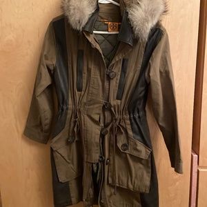Canvas/leather/fur parka